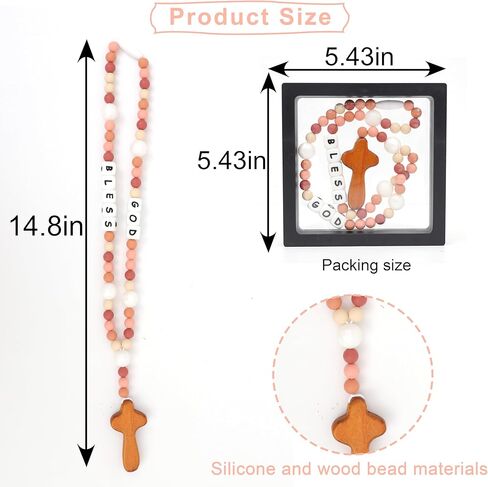 Cross Silicone Rosary - Baptism Party Supplies,Floral Silicone Beads Baptism Gift,Catholic First Communion Chewy Rosary (Pink Floral) in Kuwait