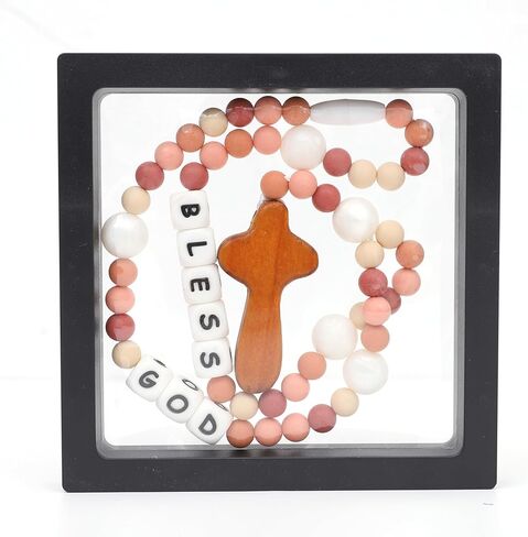 Cross Silicone Rosary - Baptism Party Supplies,Floral Silicone Beads Baptism Gift,Catholic First Communion Chewy Rosary (Pink Floral) in Kuwait