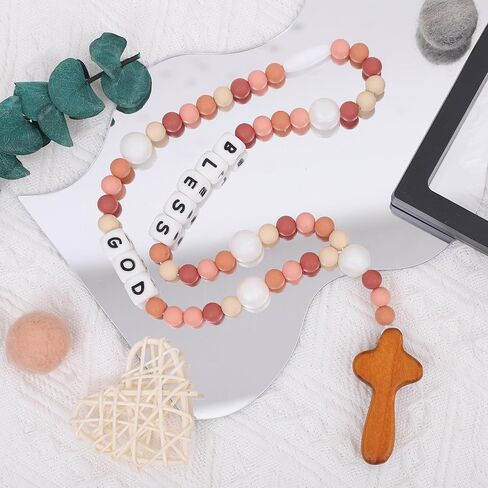 Cross Silicone Rosary - Baptism Party Supplies,Floral Silicone Beads Baptism Gift,Catholic First Communion Chewy Rosary (Pink Floral) in Kuwait