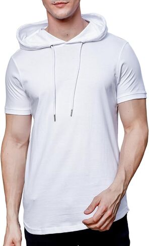 Klizzer Short Sleeve Hoodies for Men - 100% Cotton Hoodie - Hooded T Shirts for Men - Lightweight Men, playeras con Gorro para Hombre, Men's Athletic Hoodies, Short Sleeve, Denim L in Kuwait