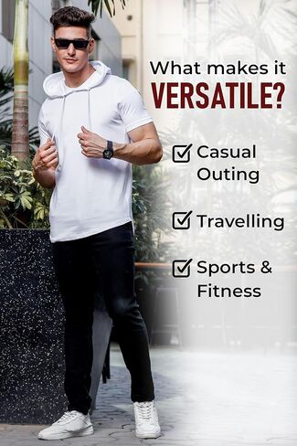 Klizzer Short Sleeve Hoodies for Men - 100% Cotton Hoodie - Hooded T Shirts for Men - Lightweight Men, playeras con Gorro para Hombre, Men's Athletic Hoodies, Short Sleeve, Denim L in Kuwait