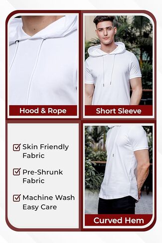 Klizzer Short Sleeve Hoodies for Men - 100% Cotton Hoodie - Hooded T Shirts for Men - Lightweight Men, playeras con Gorro para Hombre, Men's Athletic Hoodies, Short Sleeve, Denim L in Kuwait
