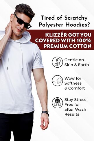 Klizzer Short Sleeve Hoodies for Men - 100% Cotton Hoodie - Hooded T Shirts for Men - Lightweight Men, playeras con Gorro para Hombre, Men's Athletic Hoodies, Short Sleeve, Denim L in Kuwait