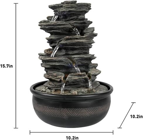 15.7 "نافورة ماء من روك روك شلالات عالية مع مصابيح LED-نافورة شلال الاسترخاء الداخلي 5 مستويات ، ميزة مياه متتالية صغيرة للمنزل والمكتب رمادي -1 in Saudi Arabia