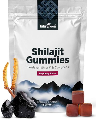 Kiki Green Shilajit Gummies - 1000 mg pure Himalayan Shilajit Gummies مع مستخلص Cordyceps - معادن تتبع - 60 معبأة بشكل فردي - نكهة التوت العليق in Kuwait