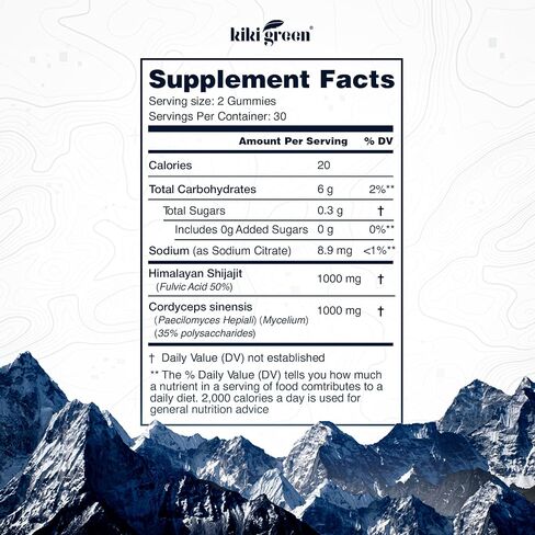 Kiki Green Shilajit Gummies - 1000 mg pure Himalayan Shilajit Gummies مع مستخلص Cordyceps - معادن تتبع - 60 معبأة بشكل فردي - نكهة التوت العليق in Kuwait