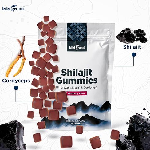 Kiki Green Shilajit Gummies - 1000 mg pure Himalayan Shilajit Gummies مع مستخلص Cordyceps - معادن تتبع - 60 معبأة بشكل فردي - نكهة التوت العليق in Kuwait