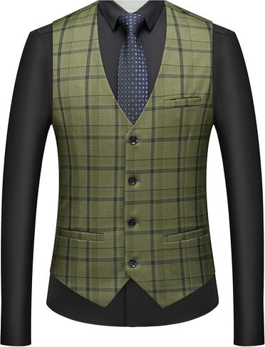 Men's Slim Fit Plaid Suit Vest - Lightweight Checkered V-Neck Waistcoat for Wedding, Business, Prom & Casual Occasions in Saudi Arabia