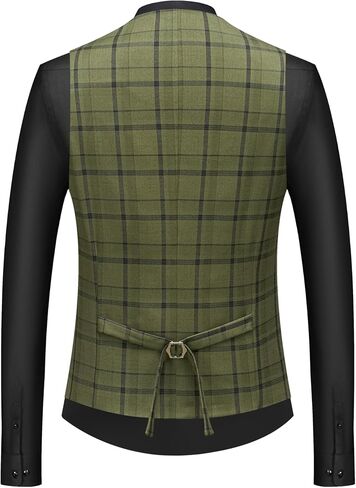 Men's Slim Fit Plaid Suit Vest - Lightweight Checkered V-Neck Waistcoat for Wedding, Business, Prom & Casual Occasions in Saudi Arabia