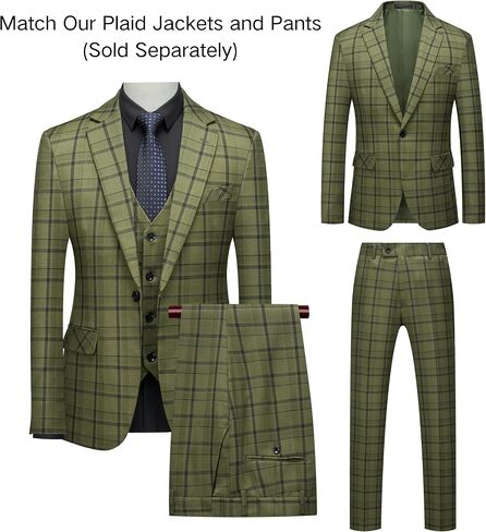 Men's Slim Fit Plaid Suit Vest - Lightweight Checkered V-Neck Waistcoat for Wedding, Business, Prom & Casual Occasions in Saudi Arabia