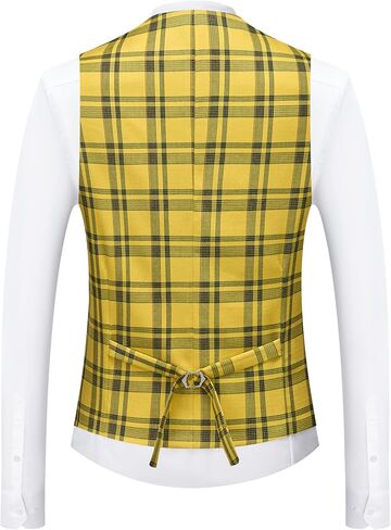 Men's Slim Fit Plaid Suit Vest - Lightweight Checkered V-Neck Waistcoat for Wedding, Business, Prom & Casual Occasions in Saudi Arabia