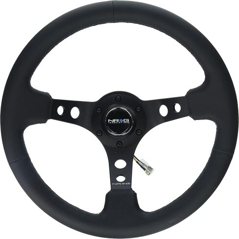 NRG Innovations RST -006BK عجلة القيادة المقوى (عجلة القيادة الرياضية 350 مم (عمق 3 ") - يتحدث الأسود مع ثقوب مستديرة/جلد أسود) in Saudi Arabia