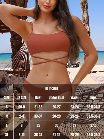 Sexy Women Ribbed Two Piece Bikini Set, Scoop Neck Underboob Criss Cross Swimsuit, High Cut Cheeky Bathing Suit Beach in Saudi Arabia