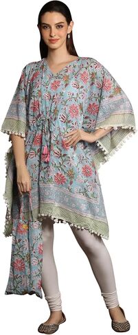Pure Cotton Short Kaftan with Pom Poms and Cotton Bag in Kuwait