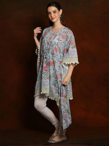 Pure Cotton Short Kaftan with Pom Poms and Cotton Bag in Kuwait