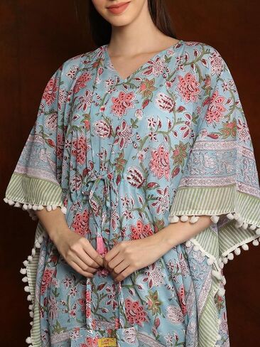 Pure Cotton Short Kaftan with Pom Poms and Cotton Bag in Kuwait