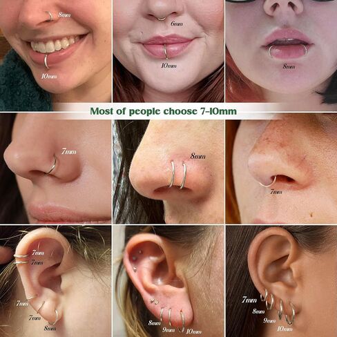 Bodybonita 2nd Gen Rings Hoops - 316L Surgical Steel 16/18G Septum Lip Rings Conch Percing Jewelry 7/8/9/10mm in Saudi Arabia