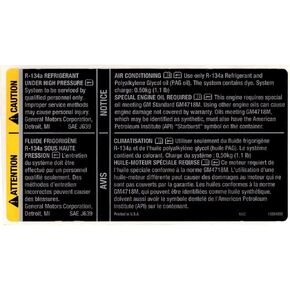 Genuine GM OEM - Engine Oil & Air Conditioning Refrigerant Warning Label R-134a in Saudi Arabia