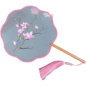 Chinese Round Hand Fans,Silk Round Fans,20cm Chinese Classical Embroidered Round Fan Vintage Wedding Dance Hand Fan in Kuwait