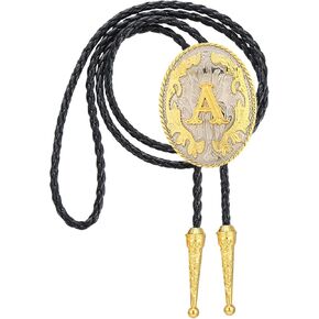 Jeilwiy Bolo Tie for Men Western Cowboy Neck Tie Gold Mens Bolo Ties Initial Letter A to Z Western Leather Necktie in Kuwait