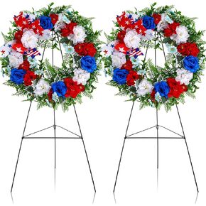 Crowye 2 Sets 4th of July Cemetery Wreath Set 2 Pcs 15.75in Patriotic Gravestone Wreath 2 Pcs 30 in Easel Stand Cemetery Wreath Stand Headstone Wreath Grave Wreath for Memorial Independence Day in Saudi Arabia