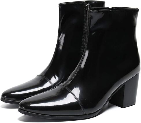 Santimon Mens Boots Casual Patent Leather Chelsea Dress Boots Zipper on Side Mid Calf Boots for Men in Saudi Arabia
