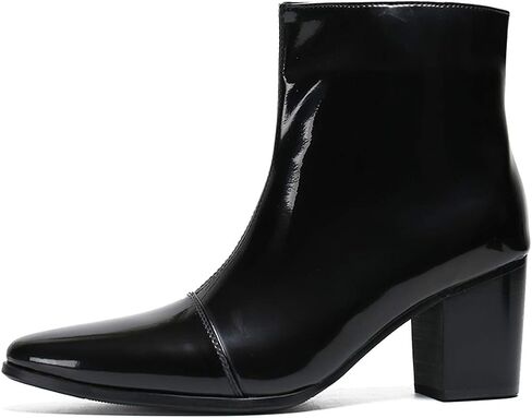 Santimon Mens Boots Casual Patent Leather Chelsea Dress Boots Zipper on Side Mid Calf Boots for Men in Saudi Arabia