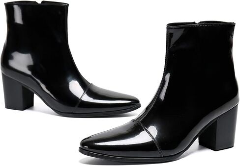 Santimon Mens Boots Casual Patent Leather Chelsea Dress Boots Zipper on Side Mid Calf Boots for Men in Saudi Arabia