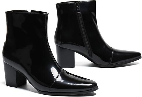 Santimon Mens Boots Casual Patent Leather Chelsea Dress Boots Zipper on Side Mid Calf Boots for Men in Saudi Arabia