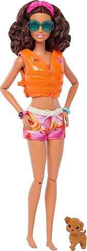 Barbie HPL69 Surf Doll Articulated Mannequin Brown Surfboard Puppy Themed Accessories Children's Toy from 3 Years in Saudi Arabia