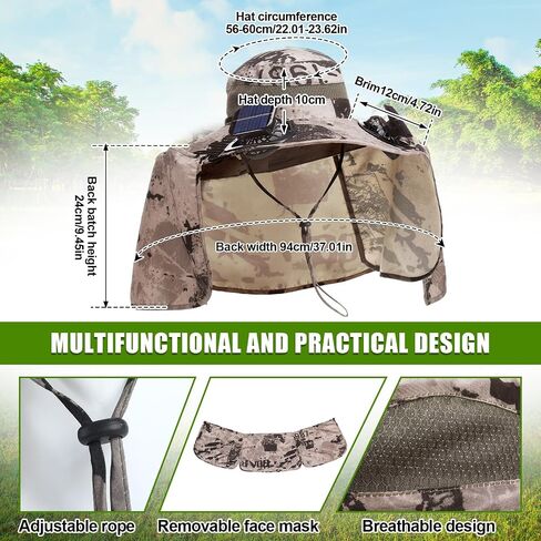 Fishing Hat with 2 Fan Wide Brim Sun Outdoor Hat USB Charging and Solar Powered Fishing Cowboy Hats for Summer Men Women UV Protection Beach Travel Garden Hiking Camping Sports Dark Gray in Kuwait