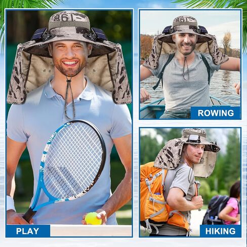 Fishing Hat with 2 Fan Wide Brim Sun Outdoor Hat USB Charging and Solar Powered Fishing Cowboy Hats for Summer Men Women UV Protection Beach Travel Garden Hiking Camping Sports Dark Gray in Kuwait