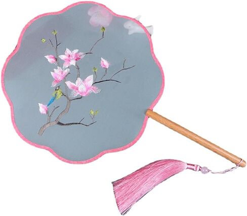 Chinese Round Hand Fans,Silk Round Fans,20cm Chinese Classical Embroidered Round Fan Vintage Wedding Dance Hand Fan in Kuwait
