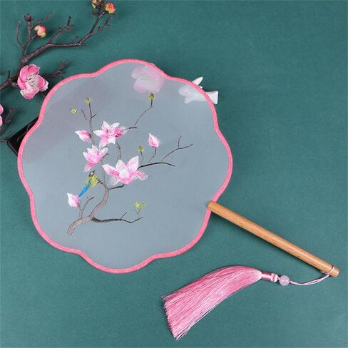 Chinese Round Hand Fans,Silk Round Fans,20cm Chinese Classical Embroidered Round Fan Vintage Wedding Dance Hand Fan in Kuwait