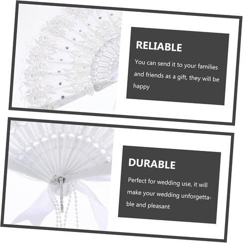 مروحة Lifkome Bride مع تصميم الدانتيل واللؤلؤة الأنيقة المزخرفة باليد مروحة محمولة لحفلات الزفاف لحفلات العازبة و Props Props خفيفة الوزن وسهلة تحمل in Saudi Arabia