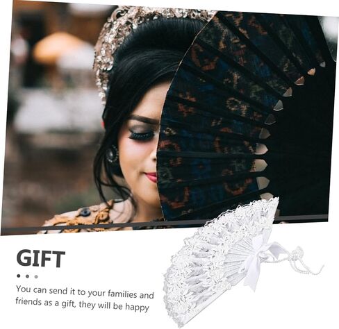 مروحة Lifkome Bride مع تصميم الدانتيل واللؤلؤة الأنيقة المزخرفة باليد مروحة محمولة لحفلات الزفاف لحفلات العازبة و Props Props خفيفة الوزن وسهلة تحمل in Saudi Arabia