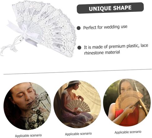 مروحة Lifkome Bride مع تصميم الدانتيل واللؤلؤة الأنيقة المزخرفة باليد مروحة محمولة لحفلات الزفاف لحفلات العازبة و Props Props خفيفة الوزن وسهلة تحمل in Saudi Arabia