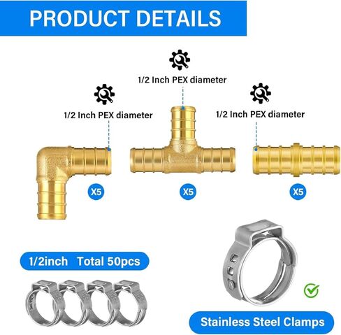 أنبوب/أنابيب Landhoow 1/2 بوصة 2 × 300 قدم Pex-b (600 قدم إجمالاً)، أزرق وأحمر، مع 15 قطعة من تركيبات التوسيع النحاسية 1/2 بوصة و50 قطعة من حلقات التوسيع Pex لتطبيقات سباكة المياه الساخنة/الباردة in Kuwait
