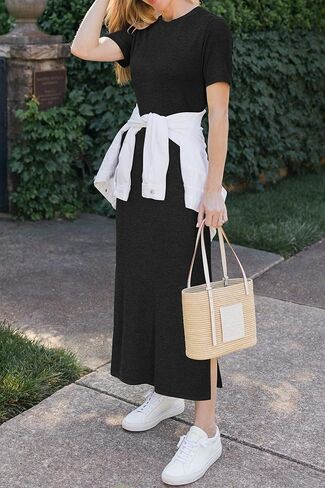 Arach&Cloz Women's Wool Blend Lightweight Summer Casual T Shirts Maxi Dress 2025 in Saudi Arabia
