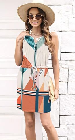 Etcyy Womens Summer Dresses Dresses Oclesfeless Beach Facitures Sundresses rearkrent rearkresh press short striped bretic with wickets in Kuwait