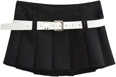 REHJJDFD Women's Y2k Pleated Skirts with Belt Zipper Side A-Line Low Rise Short Mini Skirt in Saudi Arabia