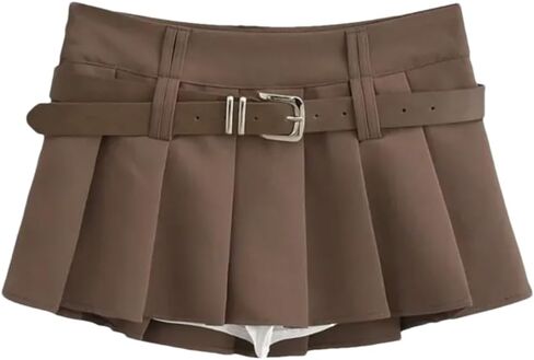 REHJJDFD Women's Y2k Pleated Skirts with Belt Zipper Side A-Line Low Rise Short Mini Skirt in Saudi Arabia