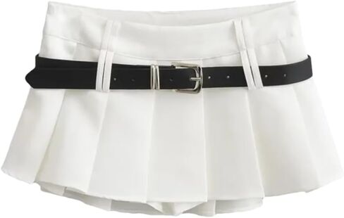 REHJJDFD Women's Y2k Pleated Skirts with Belt Zipper Side A-Line Low Rise Short Mini Skirt in Saudi Arabia