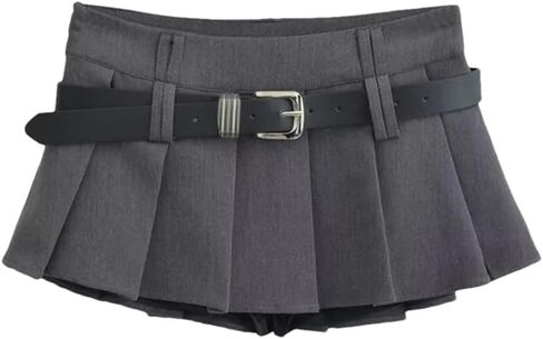 REHJJDFD Women's Y2k Pleated Skirts with Belt Zipper Side A-Line Low Rise Short Mini Skirt in Saudi Arabia