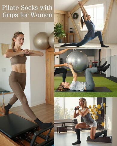 YSense 4 Pairs Pilates Socks with Grips for Women Non Slip Long Slouch Socks Yoga Grippy Sock Slouchy Barre Hospital Slipper in Saudi Arabia