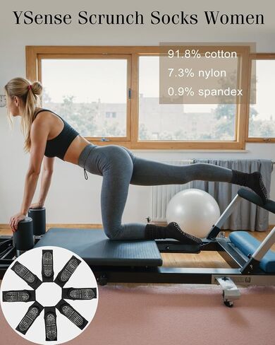 YSense 4 Pairs Pilates Socks with Grips for Women Non Slip Long Slouch Socks Yoga Grippy Sock Slouchy Barre Hospital Slipper in Saudi Arabia