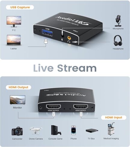 Capture Card, avedio links Audio Video Capture Card, USB C/A 3.0 Video Capture Card 4K@60Hz HDMI Loop-Out, 1080P 60FPS Game Capture Card for Streaming Works for Nintendo Switch/PS5/PC/Camera, Orange in Saudi Arabia