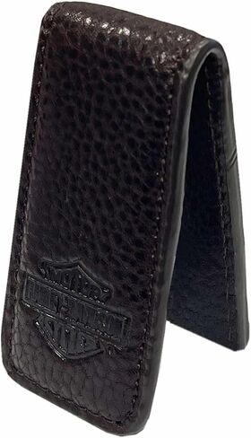 Harley -Davidson Men's Bar & Shield Leather Magnetic Money Clip - Dark Red Brown in Saudi Arabia