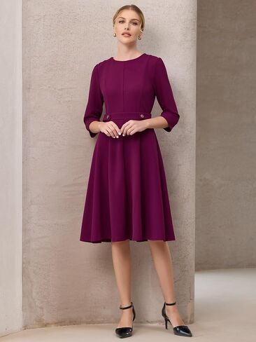 نساء الأنيقة A-line Dress Crew Neck 3/4 أرم ارتداء للعمل والفساتين المضيئة in Saudi Arabia
