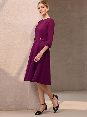 نساء الأنيقة A-line Dress Crew Neck 3/4 أرم ارتداء للعمل والفساتين المضيئة in Saudi Arabia